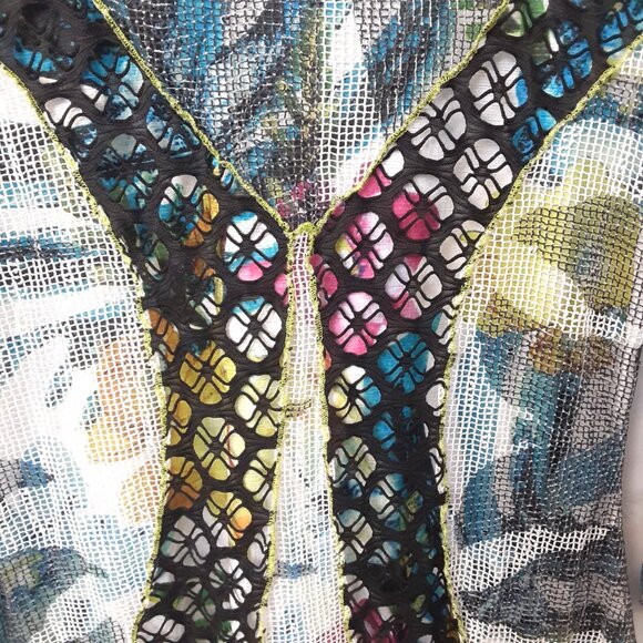 Elysee 26 Blouse Sz M Pullover Sequins Mesh Lace Peasant Boho Hippie 3/4 Sleeve - Picture 5 of 12